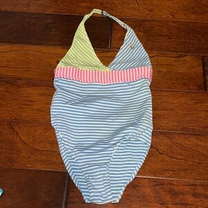 Ralph Lauren Blue and Pink Striped Kids Swim One Piece